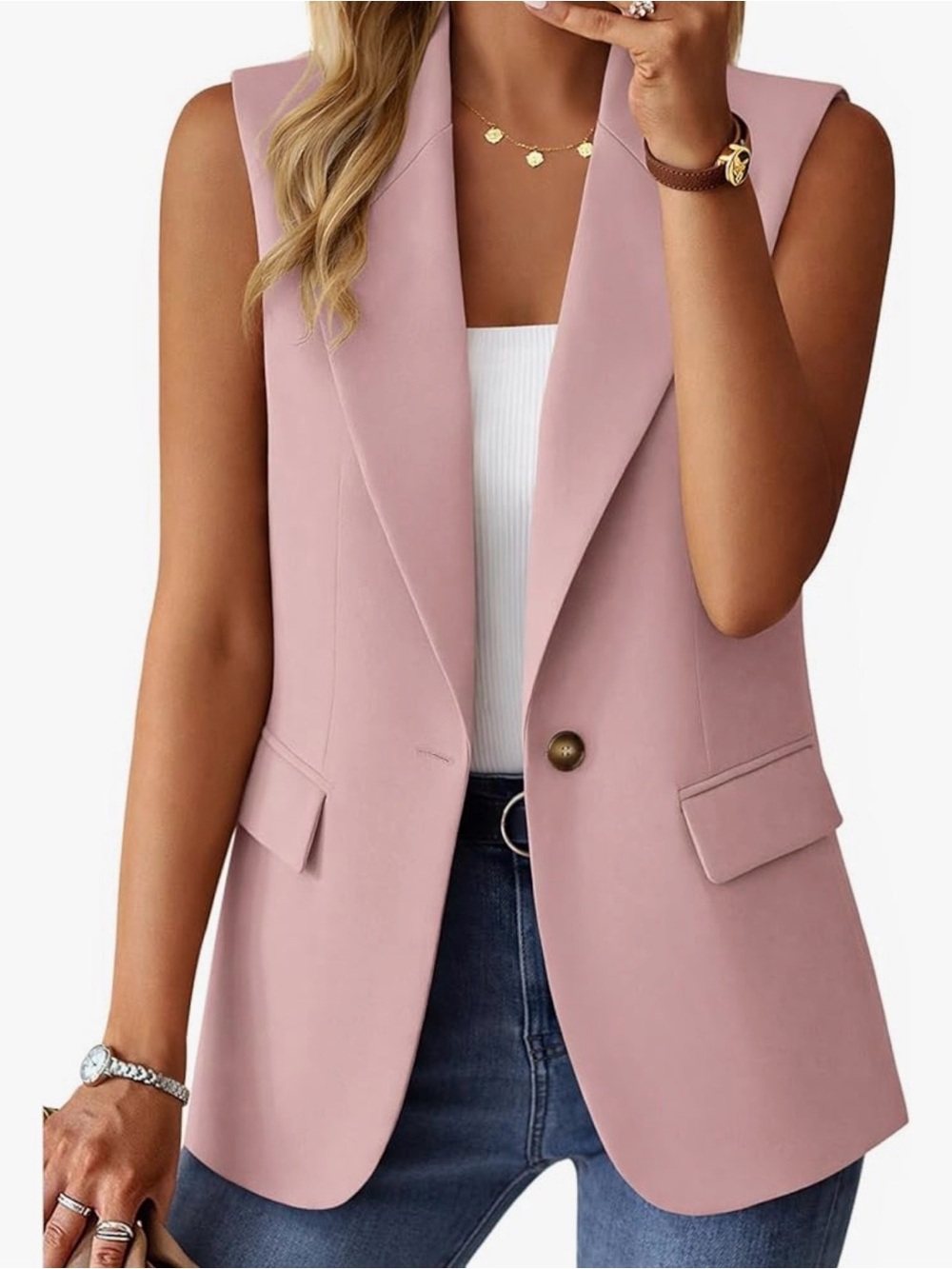 Tailored Sleeveless Blazer Vest in Dusty Pink